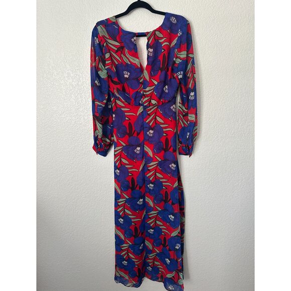 Aakaa Long Sleeve Red Blue Floral Bright Colorful Maxi Dress Size Medium - Picture 6 of 9